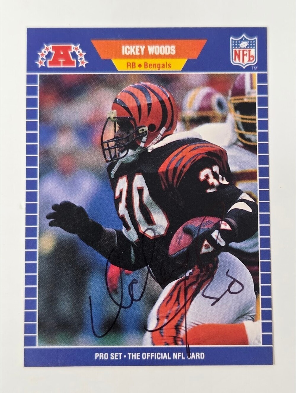 1989 Pro Set Ickey Woods Bengals Signed Running Back Football Card Auto